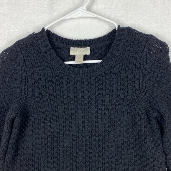 Loft Sweater Womens Extra Small Black Red Floral Crewneck Knit Ladies Sweater - Picture 4 of 10